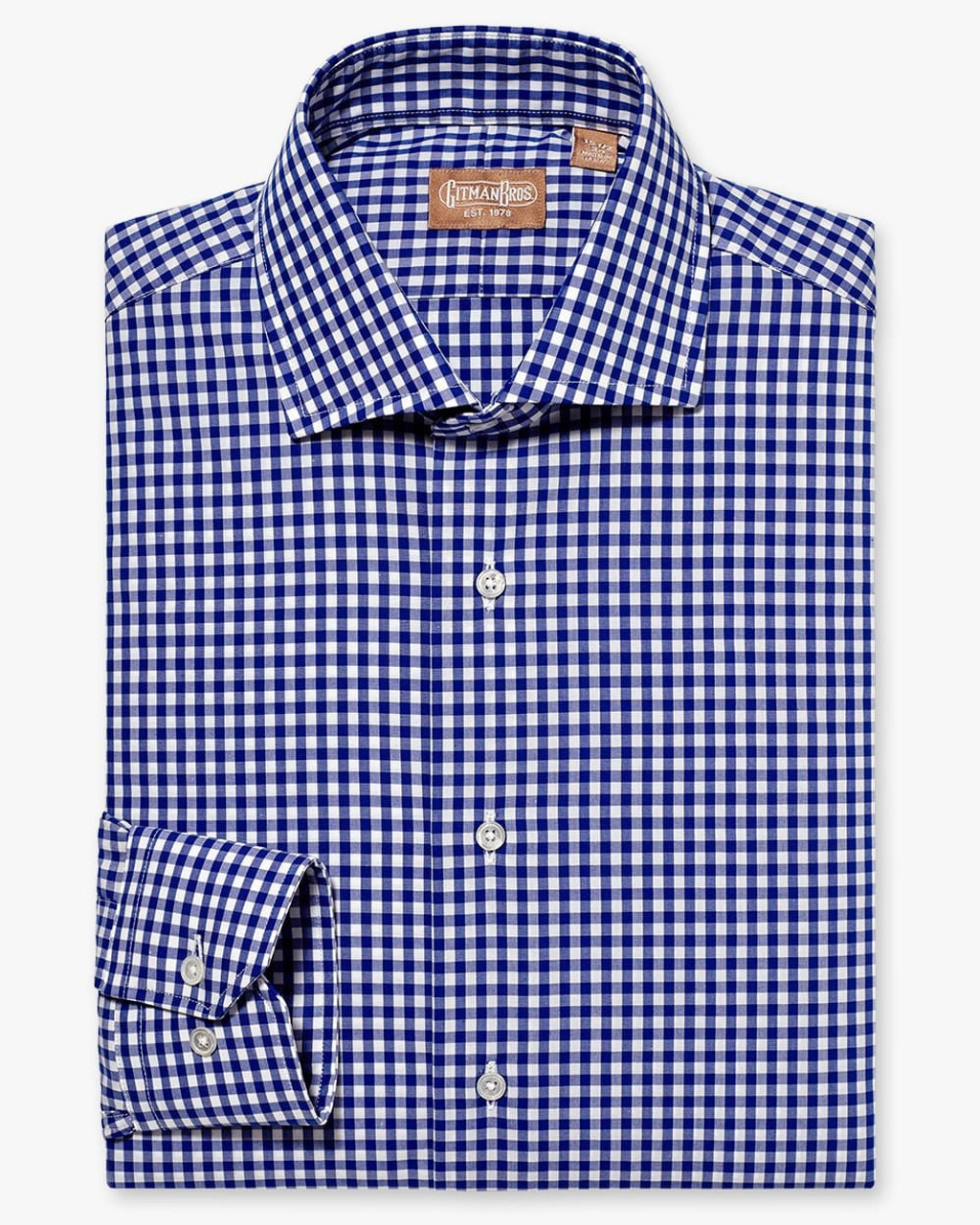 Blue Gingham Cotton Wide Spread Collar ...